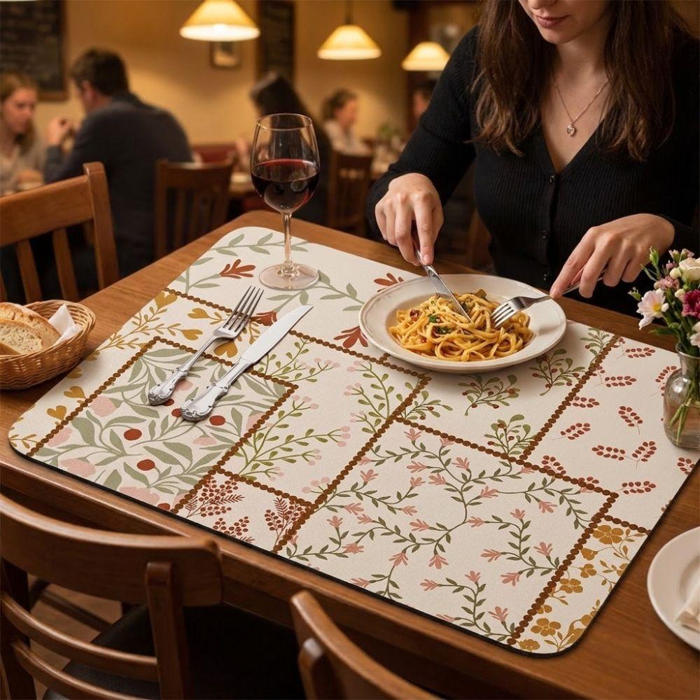 Heat Resistant Kitchen Drain Mat Floral Print Absorbent Mat Coffee Machine Mat Sink Area