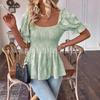 Women's Square Neck Puff Sleeve Blouse with Ruffle Hem in Multiple Colors