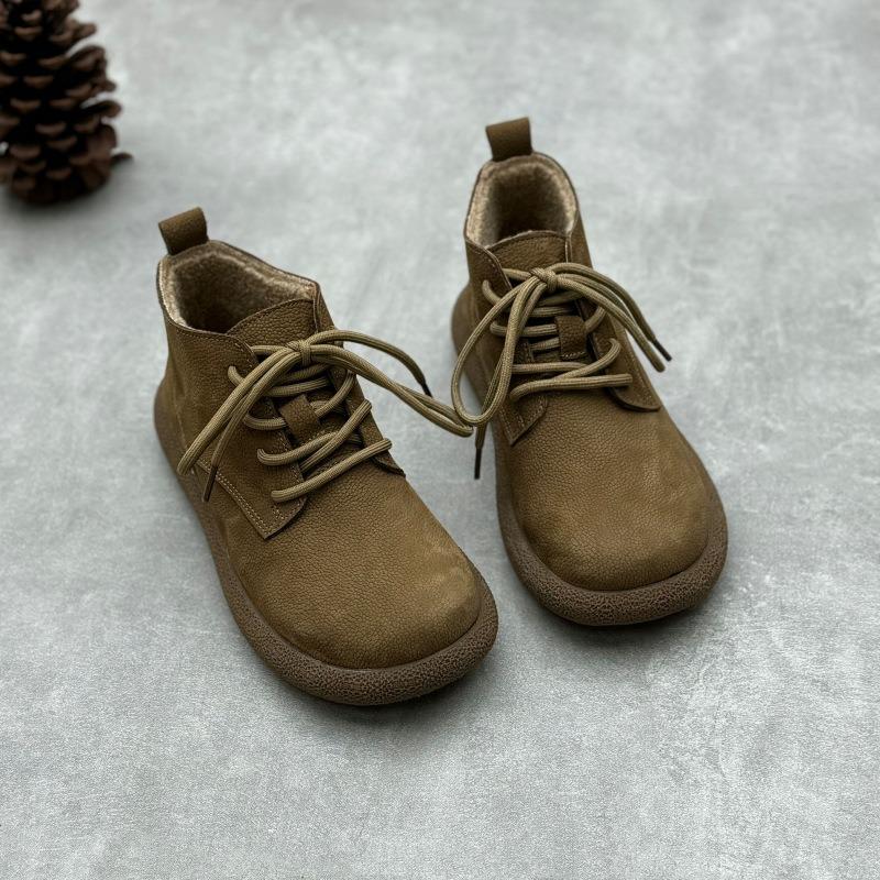 

Genuine Leather Women s Boots Ankle Shoes Boots Platform Wool Plush Warm Fur Winter Lace-up Women s Flat Boots 40