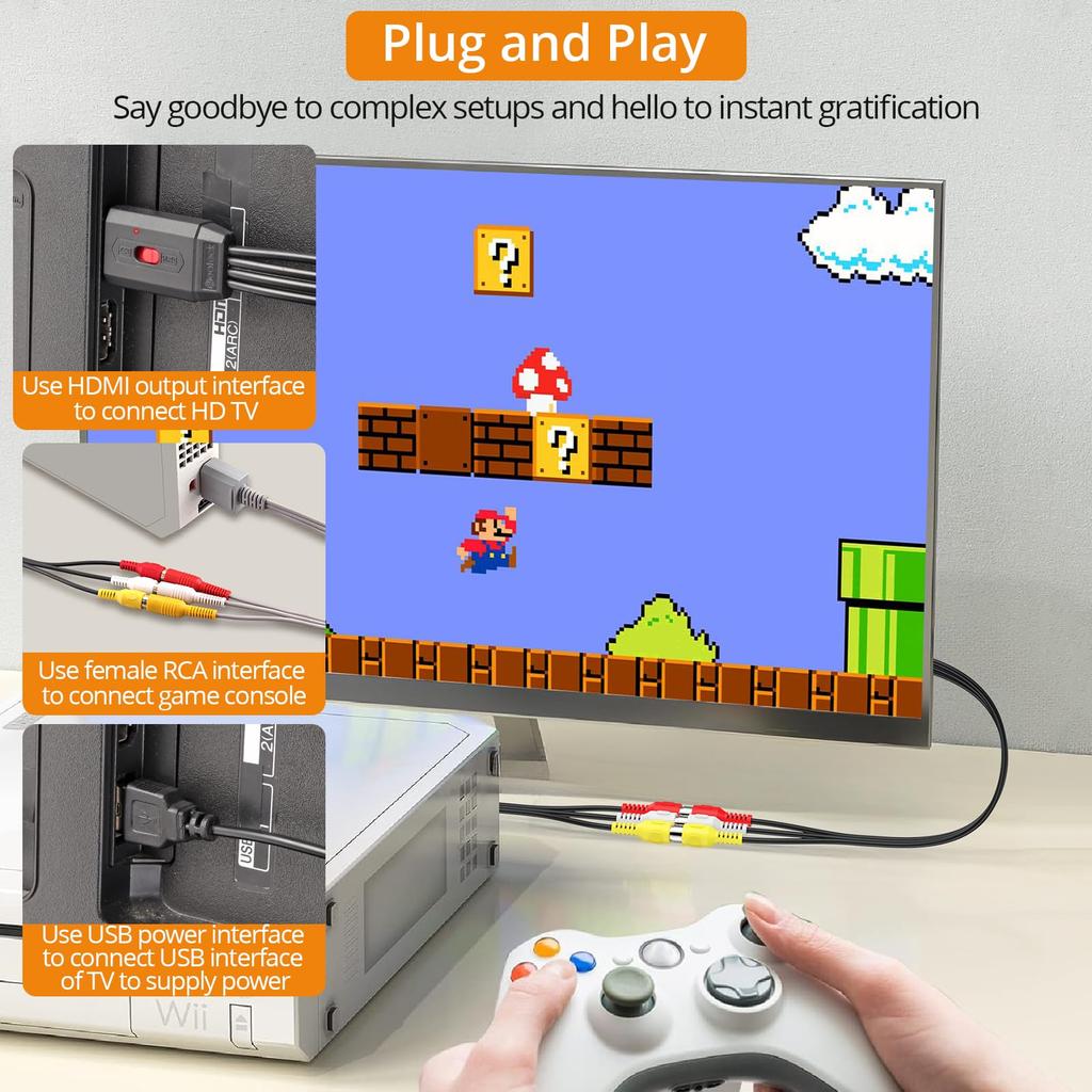 Neoteck RCA To HDMI AV To HDMI Supports 20cm RCA 3 Color HDMI Compatible with 3 Color Cord To Japanese Instruction Manual Included Converter,