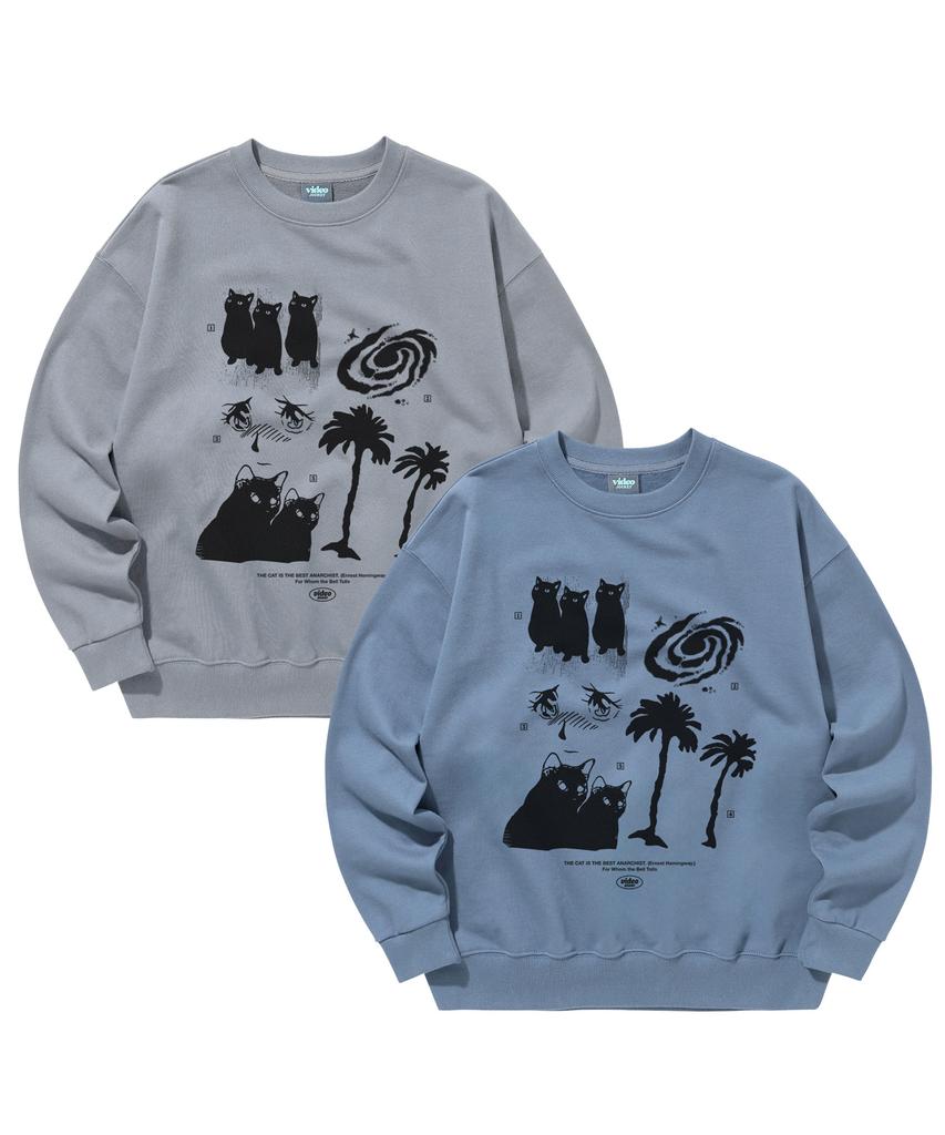 VIDEO JOCKEY Earth-Conquering Cat Sweatshirt [Ash Gray]