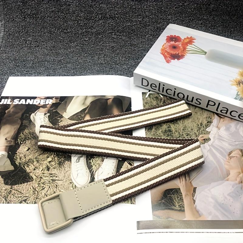 

1 шт. Ремень с красочной полоской и двойной пряжкой-петлей – Стильный, персонализированный и универсальный холщовый ремень коричневый