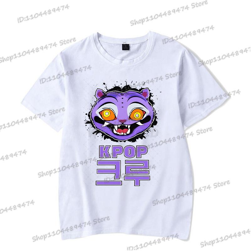 Summer New KPop Demon Hunters T-shirts Vintage Korean Ulzzang Anime Rumi Tiger Saja Boys Tshirts Hip Hop Streetwear Teenage