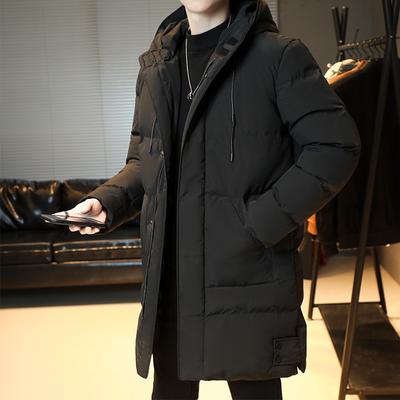Men's Mid-length Cotton Coat Winter Trendy Hooded Coat Loose Warm Thickened Solid Color Cotton Coat