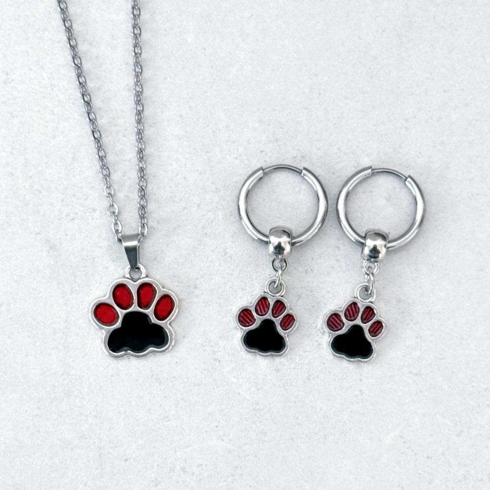 Rock Punk Black Red Drop Glaze Rebellious Meatball Cat Paw Pendant Hoop Earrings Necklace for Women Y2k Spice Girls Jewelry Gift