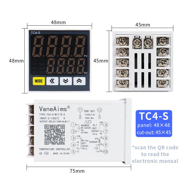 Thermostat Temperature Controller 220vac RTD TC Input TC4S TC4H TC4L TC4M PID Digital Display Temp Control Thermoregulator 1300℃ TC4-S 48mmx48mm