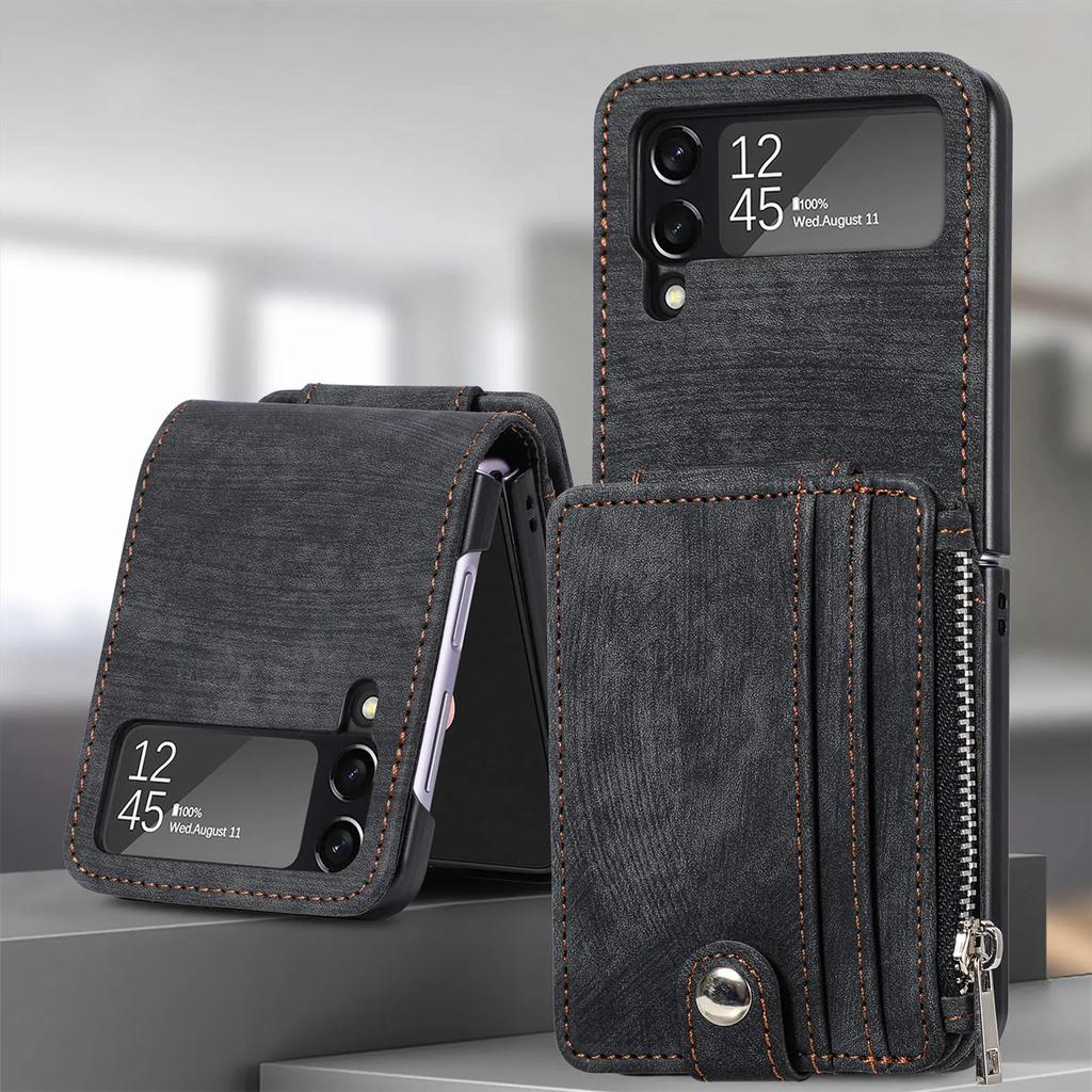 Odpinany Retro Skórzany Portfel na Zamek Składane Etui do Samsung Galaxy Z Flip 7 FE 6 5 4 5G Flip4 Flip3 Uchwyt na Karty Pokrowiec na Telefon