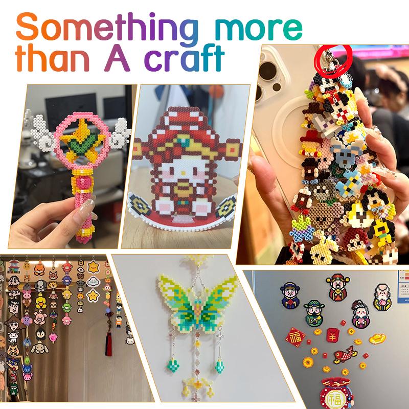 Bügelperlen Set 2,6mm Mini-Perlen 144 Farben All-in-One Set mit Steckplatten, Mini-Bügeleisen, Pinzette Pixel Art DIY Bastelset für Erwachsene