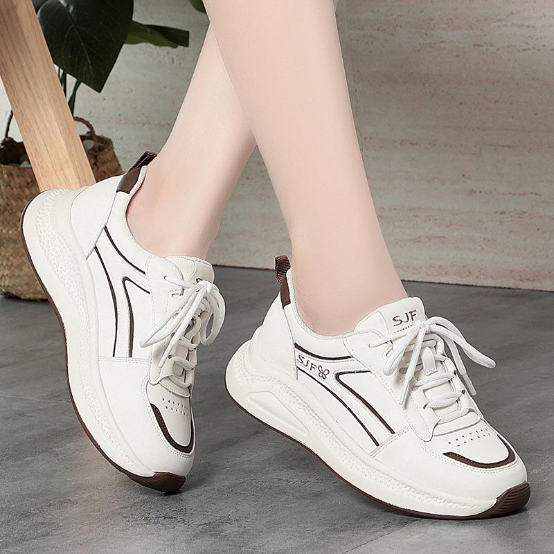 Thick-Soled Casual Shoes For Women In Spring And Autumn New Lace-Up White Shoes Lightweight Soft Sole Comfortable Travel Shoes