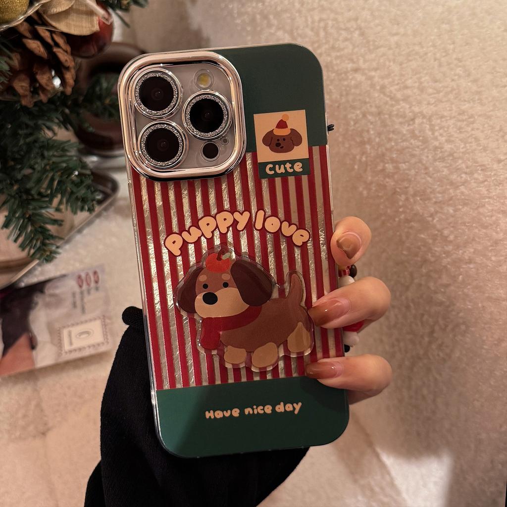 Red Striped Dachshund Dog Suitable for 17promax Mobile Phone Case Apple Iphone16 Christmas Cartoon 13 Lanyard 14 Hard