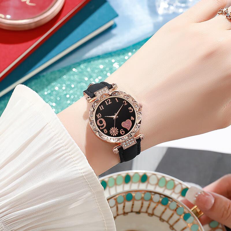 2 pieces and 1 piece cute, fashionable, elegant, sparkling rhinestone PU leather watch for ladies