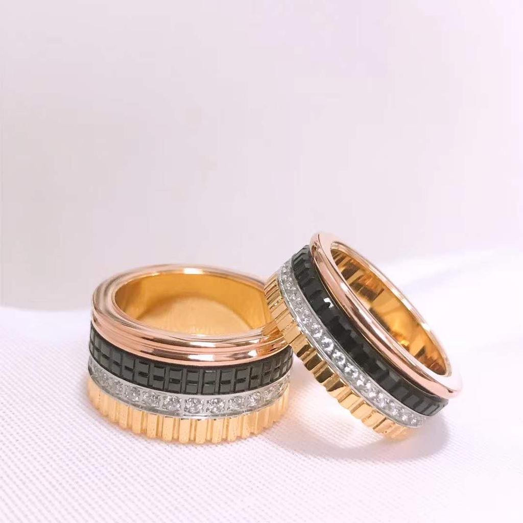 Pierścionek z zębatką w kształcie kostki lodu z diamentami inspirowany szczęściem V Gold dla par - uniseks i stylowy