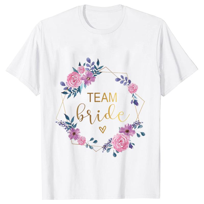 

Свадебная футболка для невесты Женские блузки Future Team Bride Модные топы с цветочным венком Одиночные футболки для прощальной вечеринки, девичника S