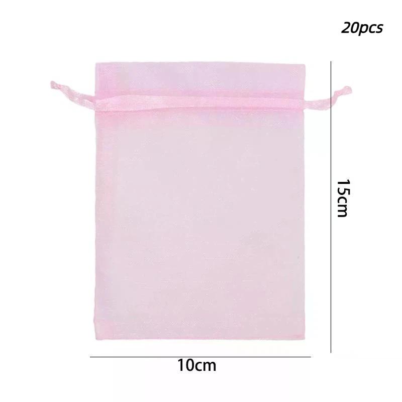 Pink Organza Jewelry Pouches 10/50PCS S/M/L Drawstring Sheer Bags for Wedding Favors Gift Candy Packaging