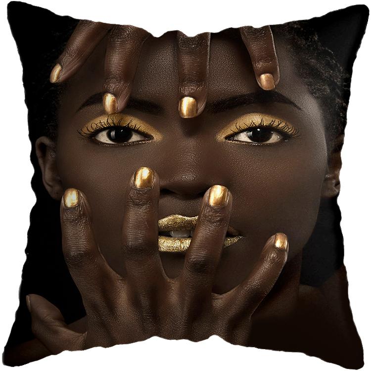 Pillowcase Bedroom Black and Gold African Woman Living Room Pillow Decoration Cushion