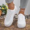 Damenmodische weiße Sportschuhe, leicht, strapazierfähig und bequem, niedrig geschnittene Schnürschuhe, geeignet für alle Jahreszeiten