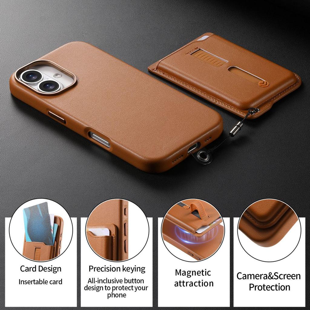 iPhone 17 Magnetic Card Holder Case with Anti-Lost Strap & Drop-Proof Cover, Compatible with 15 Pro & 16 Pro Models