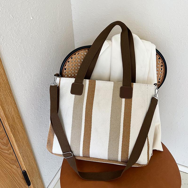 Canvas Large Capacity Portable Tote Bag 2025 New Trendy Plaid Messenger Bag Hand Carry Shoulder Bag Commute