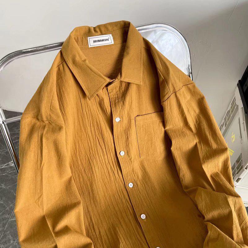 2023 Men's Hong Kong-Style Loose-Fit Splicing Long-Sleeved Shirt - New Spring Design