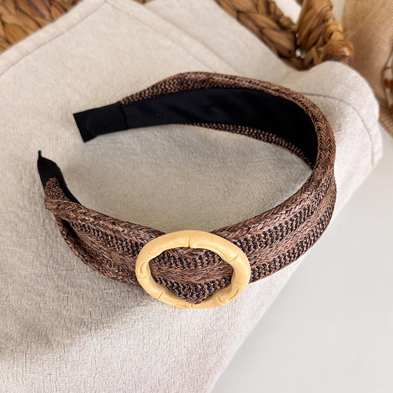 Bohemian Straw Wide-Brimmed Headband for Women - Vacation Style Hair Accessory