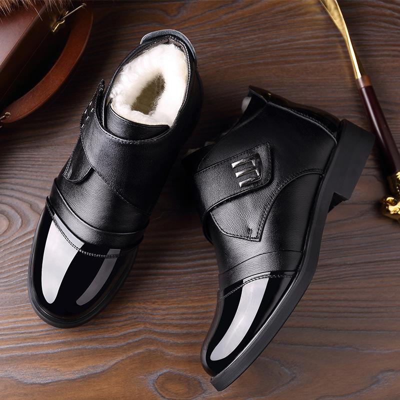 Men's shoes winter shoes cotton shoes men's high-top velvet warm shiny leather men's winter leather shoes genuine leather winter business casual shoes