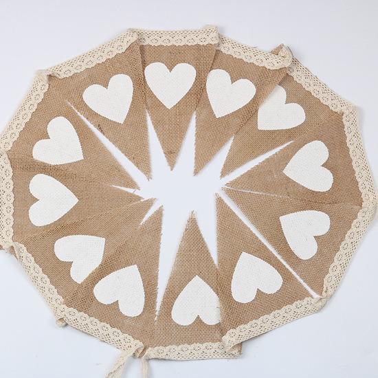 2,8 metra 12 flag Love Heart Rustykalne jutowe juty lniane flagi z chorągiewkami juta koronkowa proporzec