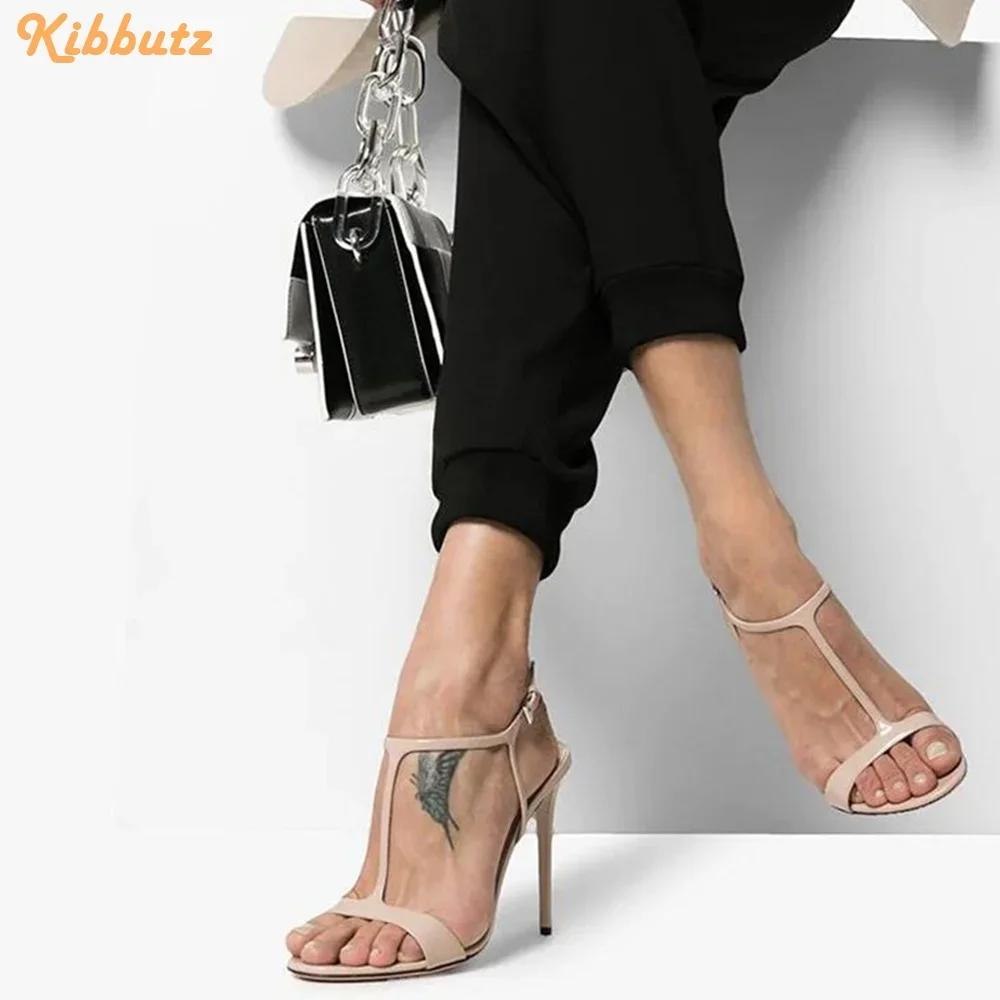 Fashion Black White Nude T-tied Buckle Sandals Stiletto Heel Open Toe High Heels Sexy Fashion Women Sandals Slingback Summer Shoes