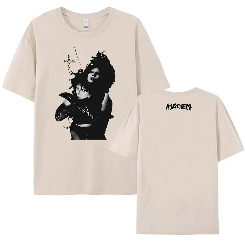Grungeowe Koszulki Lady Gaga Mayhem Album T-shirt Bawełniana Damska Męska Koszulka z Okrągłym Dekoltem Piosenkarka Letnia Koszulka Nadruk Odzież dla Fanów Prezent