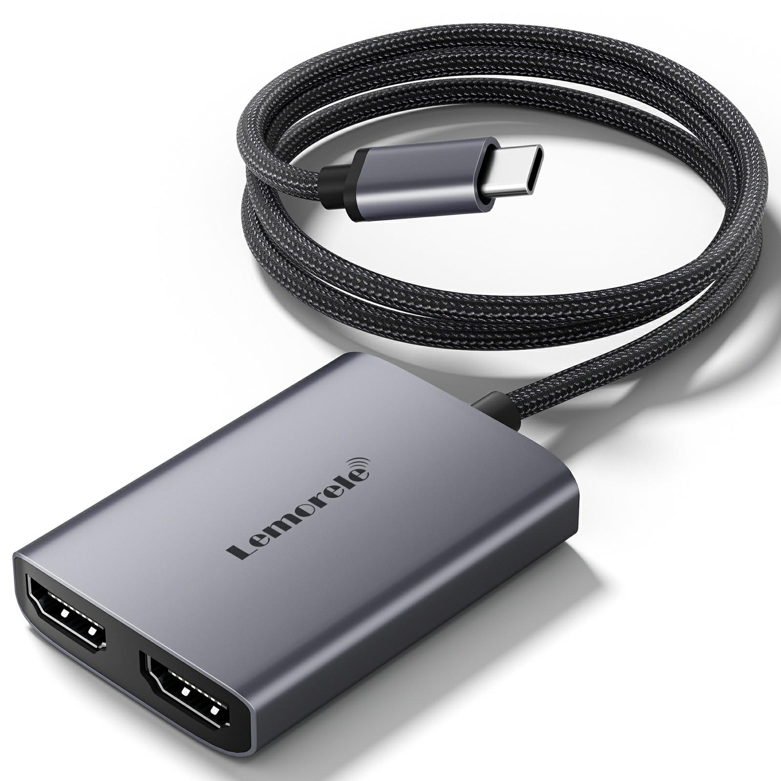 

LEMORELE H20 USB-C на двойной HD-хаб-адаптер 2-в-1 Док-станция Поддержка дисплея 4K/30 Гц для Windows/MacOS