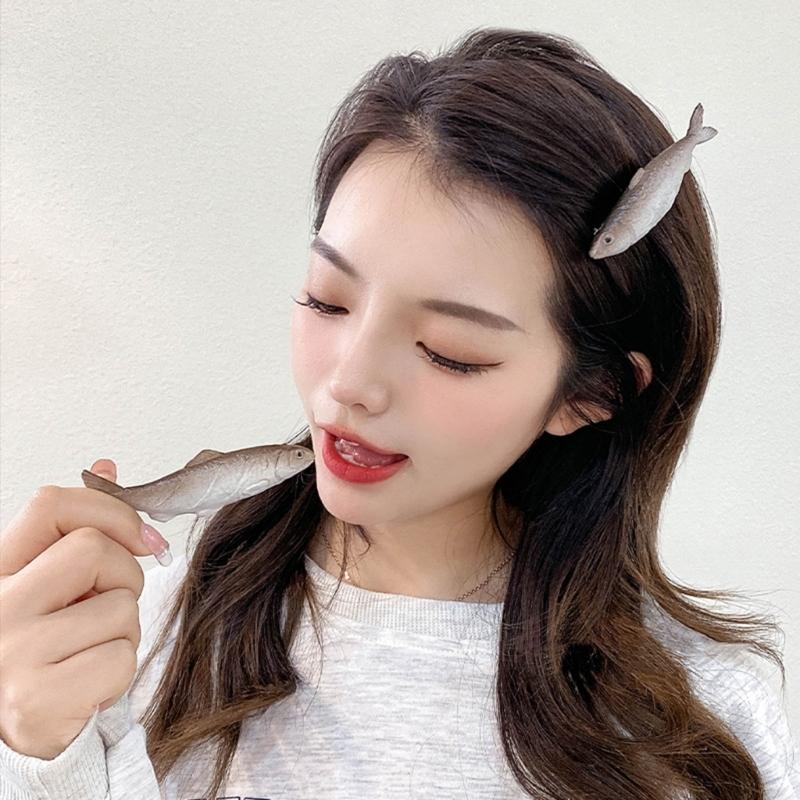 Lovely Creative Dried Fish Keychain Keyring Funny Salted Fish Hairpin Hair Clip