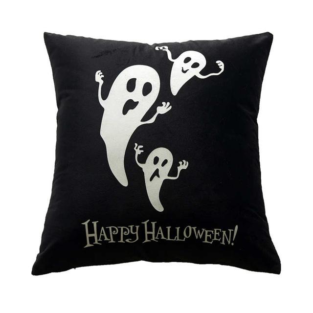 Pumpkin Halloween Polyester Fluorescent Night Light Pillowcase Cushion Home Bedroom Hotel Car Seat Decorative Pillowcase 45x45cm