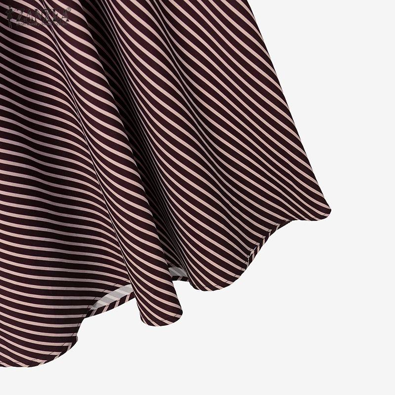 ZANZEA Women Splice Long Sleeve Blouse and Long Skirts Stripe Prin Two Piece Sets