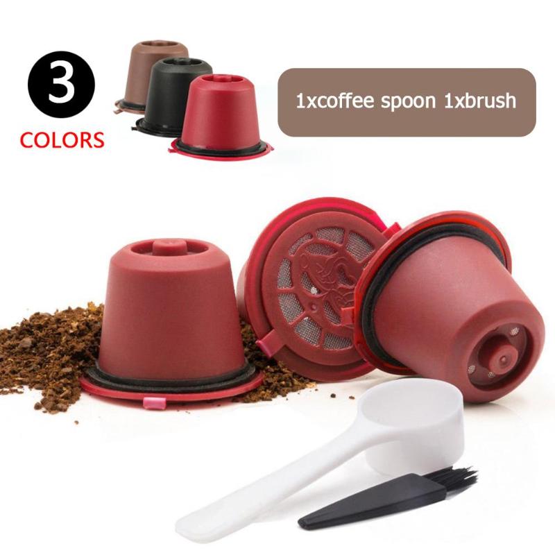3pcs/pack Refillable Reusable for Nespresso Coffee Capsule With 1PC Plastic Spoon Filter Pod For Original Line Siccsaee Filters