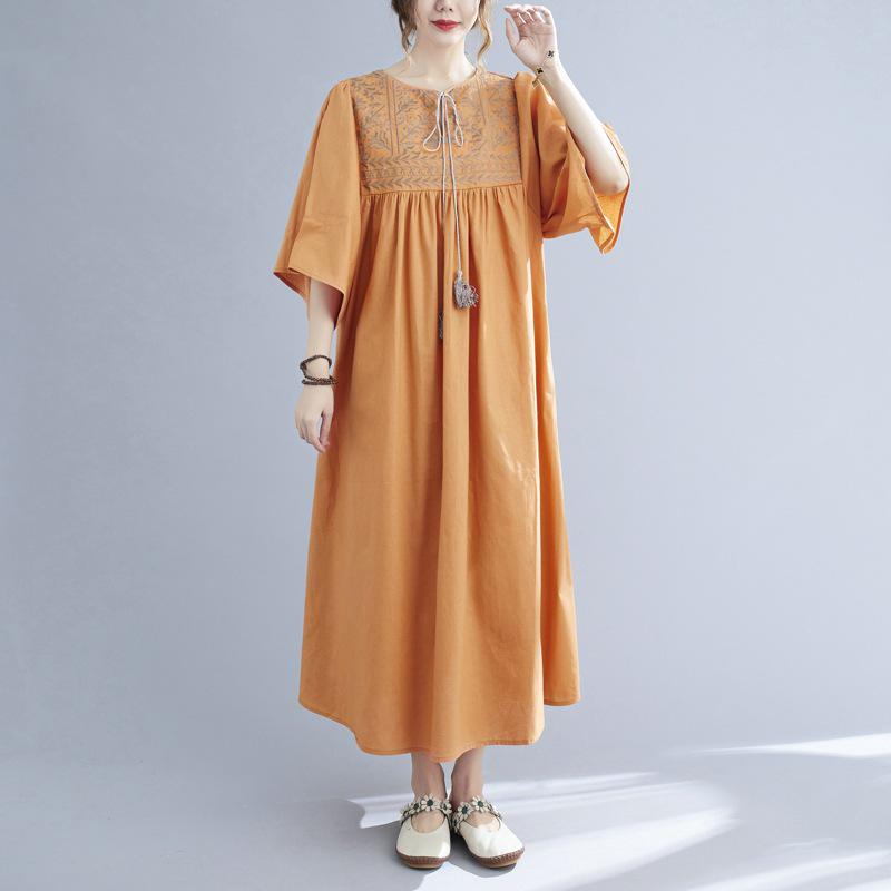 2025 Summer Plus Size Elegant Women's Ethnic Embroidery Ruffle Sleeve Dress