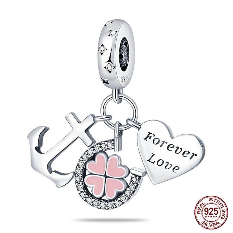 Copper Pink Collection Heart Shape Charm Beads For Brand Original Bracelet Diy Jewelry Gift