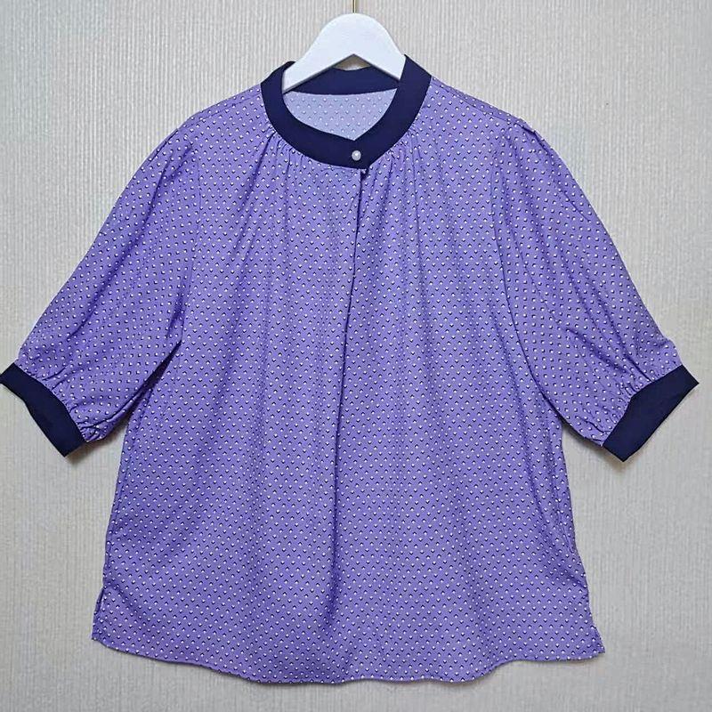 Export Export Original Order Pearl Buckle Half round Neck Pullover Short Sleeve Shirt Blue Polka Dots Professional Commute Bottoming Shirt Summer