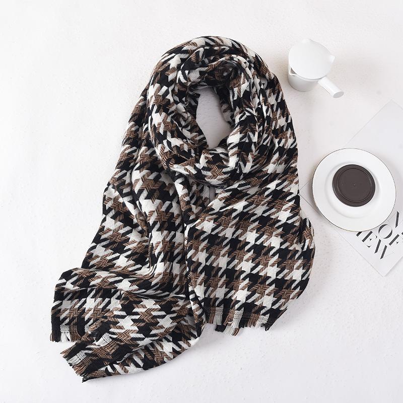 Autumn and Winter New Style Twill Rhombus Plaid Women's Scarf Korean Version All Match Imitation Cashmere Thickened Scarf Shawl
