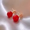 Flower Zircon Round Red Pearl Earrings for Women Light Luxury Temperament Red Stud Earrings Sweet Simple Zircon for Women