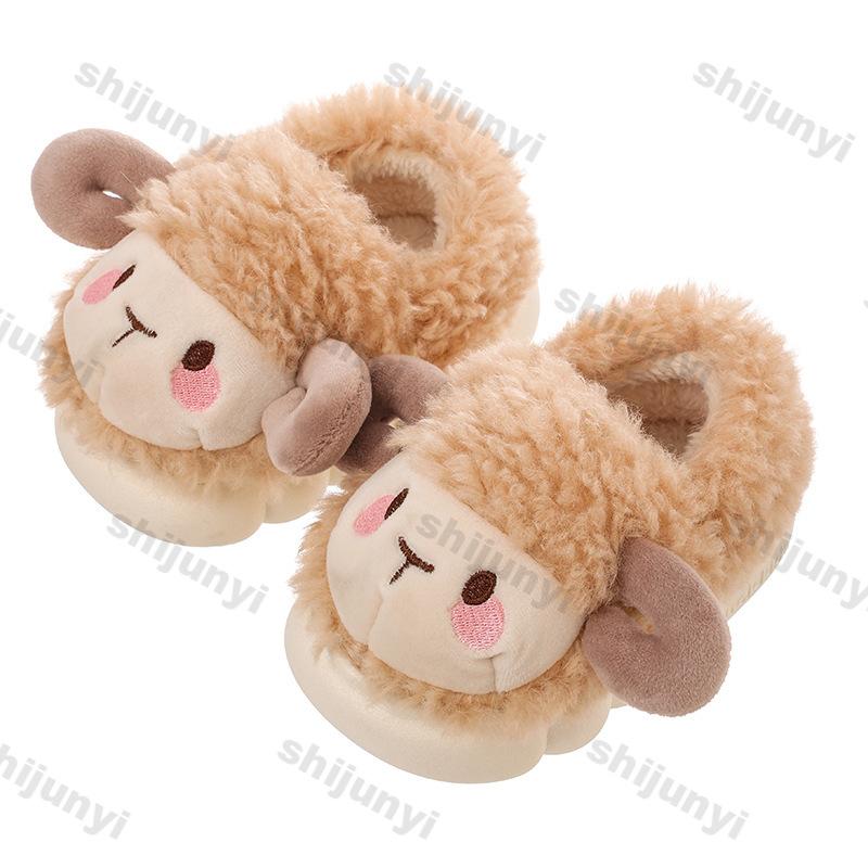 Winter Children's Cartoon Cotton Shoes Fashion Girls' Warm Plush Home Slippers Boys' Non Slip Velvet Fluffy Floor Shoes