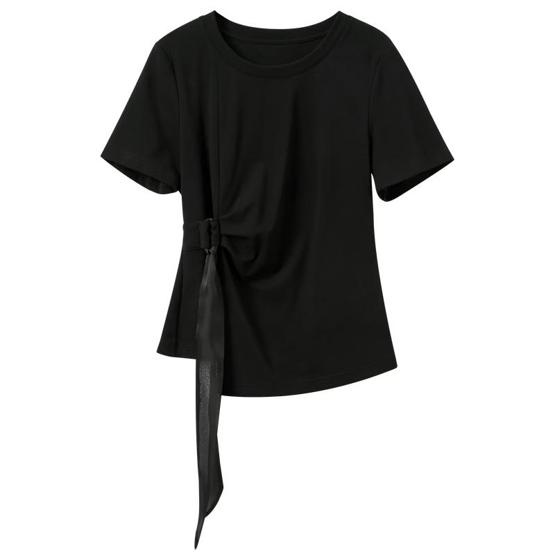 Sancai Plus Size Round Neck Short Sleeve T-Shirt with Bow M