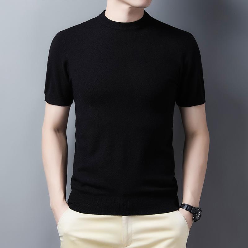 

Весенний мужской свитер с коротким рукавом в рубчик, повседневная молодежная рубашка с круглым вырезом и прямой трубкой 4XL