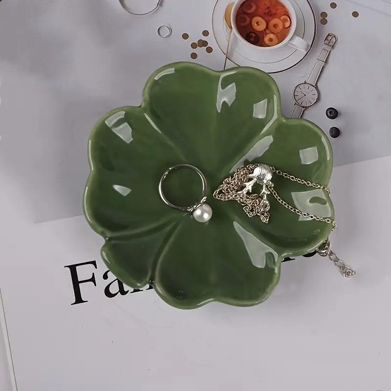 1Pc Ceramic Jewelry Tray Tabletop for Cosmetics and Accessories Nordic Style Clover Leaf Storage Box for Wedding Birthday Gifts