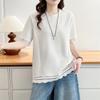 2026 Plus Size Lace Hem Short Sleeve Women's T-shirt - Fat Girl Pullover Top