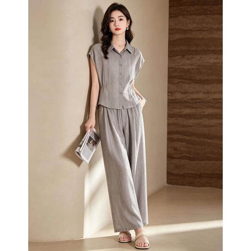 D.F.DEAR Women's Sleeveless Shirt & Wide-Leg Pants Set