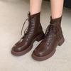 Thick-soled Martin Boots Short Boots Women's Leather Spring and Autumn Single Boots British Style College Lace-up Elasticity Increases and Looks Thin