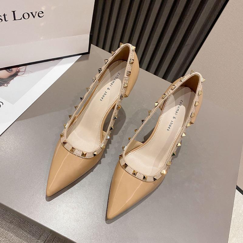 8-8 Sexy pointed high-heeled sandals women's hollow rivet high-heeled shoes women's thin-heeled sandals women's summer