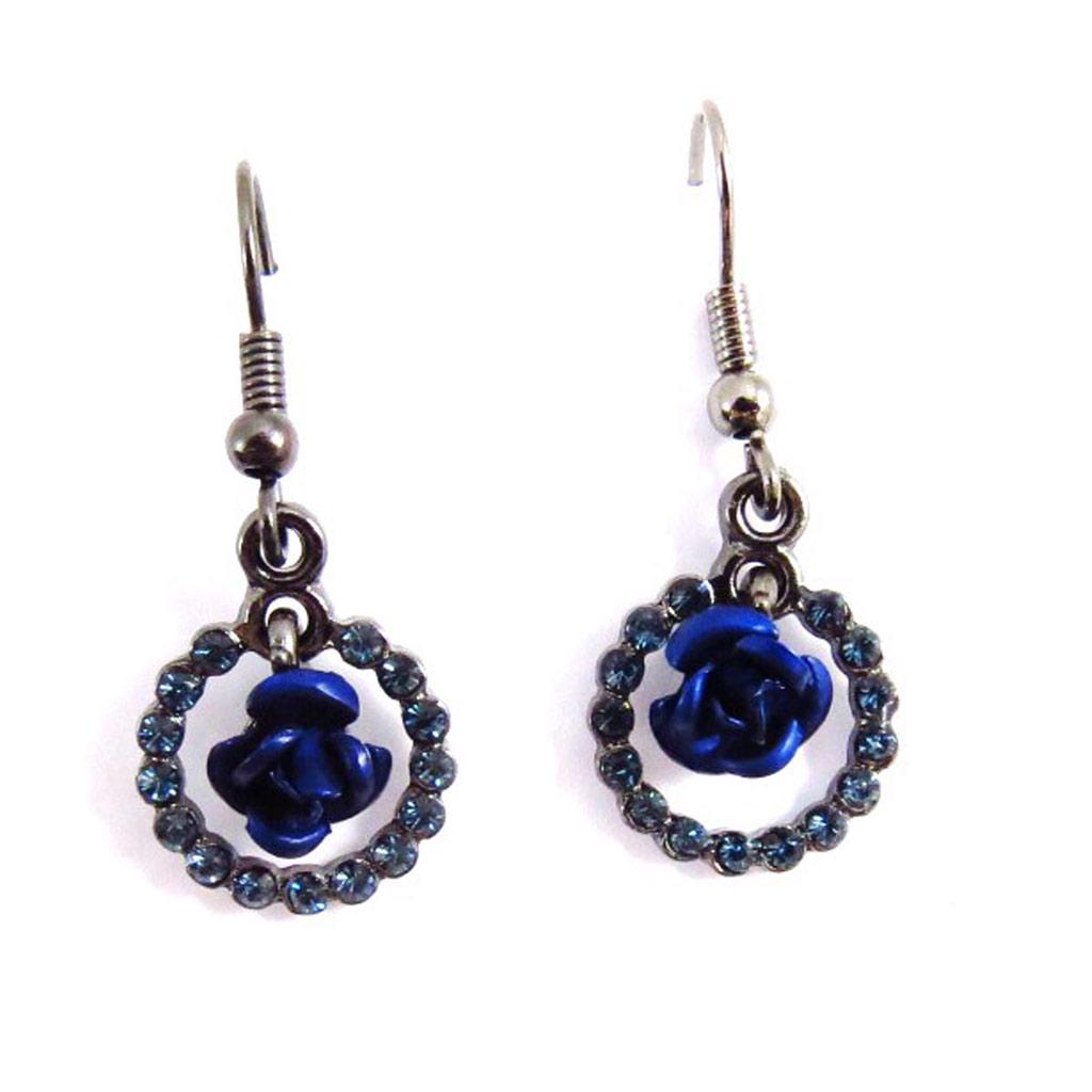 Les Trésors De Lily [J6756] - Blue 'Rosa Romantica' Designer Earrings