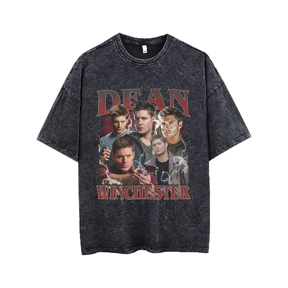 Hot Sale Supernatural Vintage Washed T-shirt Men Women Casual Retro Cotton T Shirts Unisex Casual Oversized T-shirts Streetwear