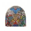 Warm Knit Brimless Skull Cap Elastic Graphic Knit Beanie Vintage Printed Beanie Hat  Outdoor Travel