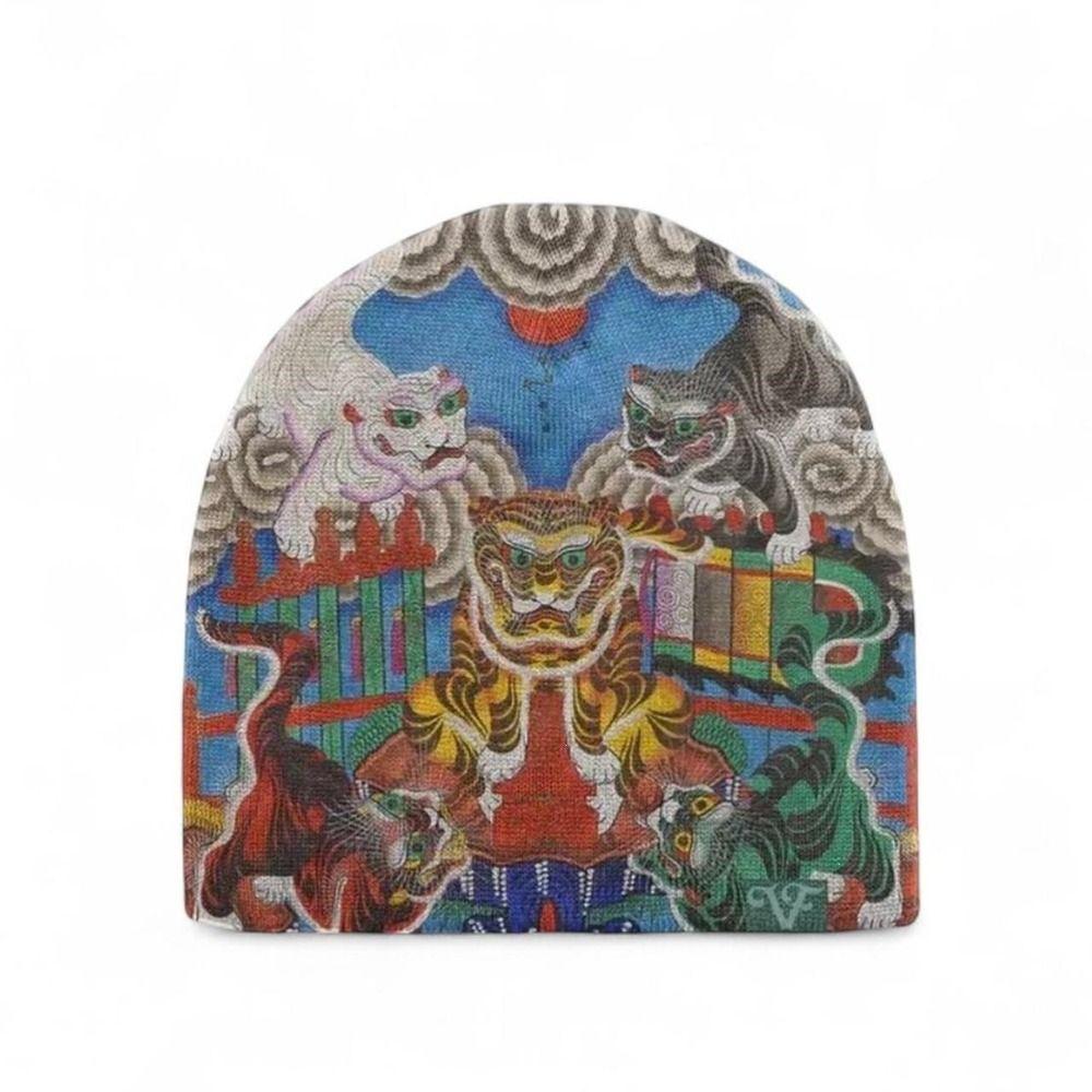 Warm Knit Brimless Skull Cap Elastic Graphic Knit Beanie Vintage Printed Beanie Hat  Outdoor Travel